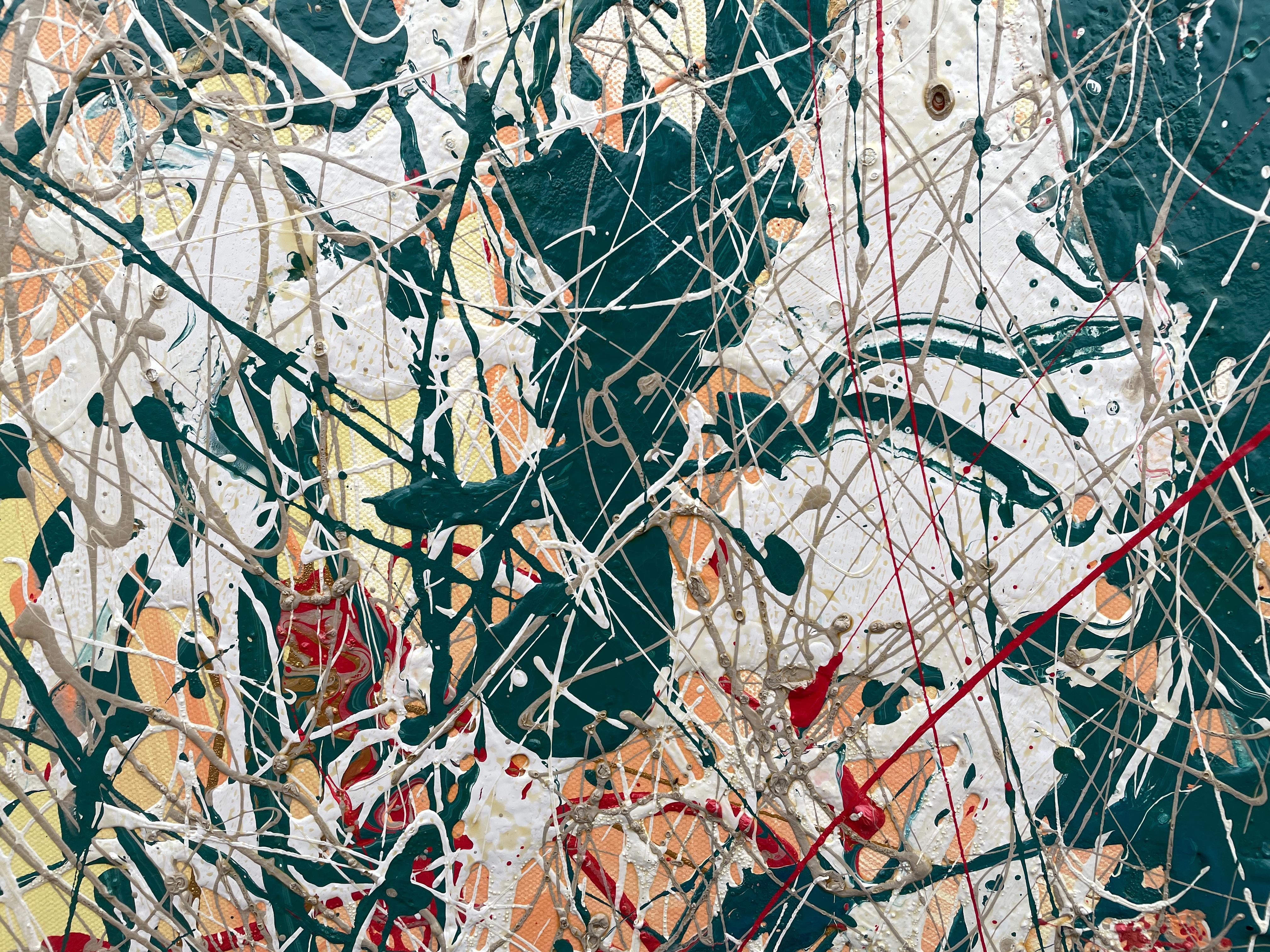 Sur La Foret' par Lori Poncsak - Abstrait contemporain jaune, vert et rouge en vente 5
