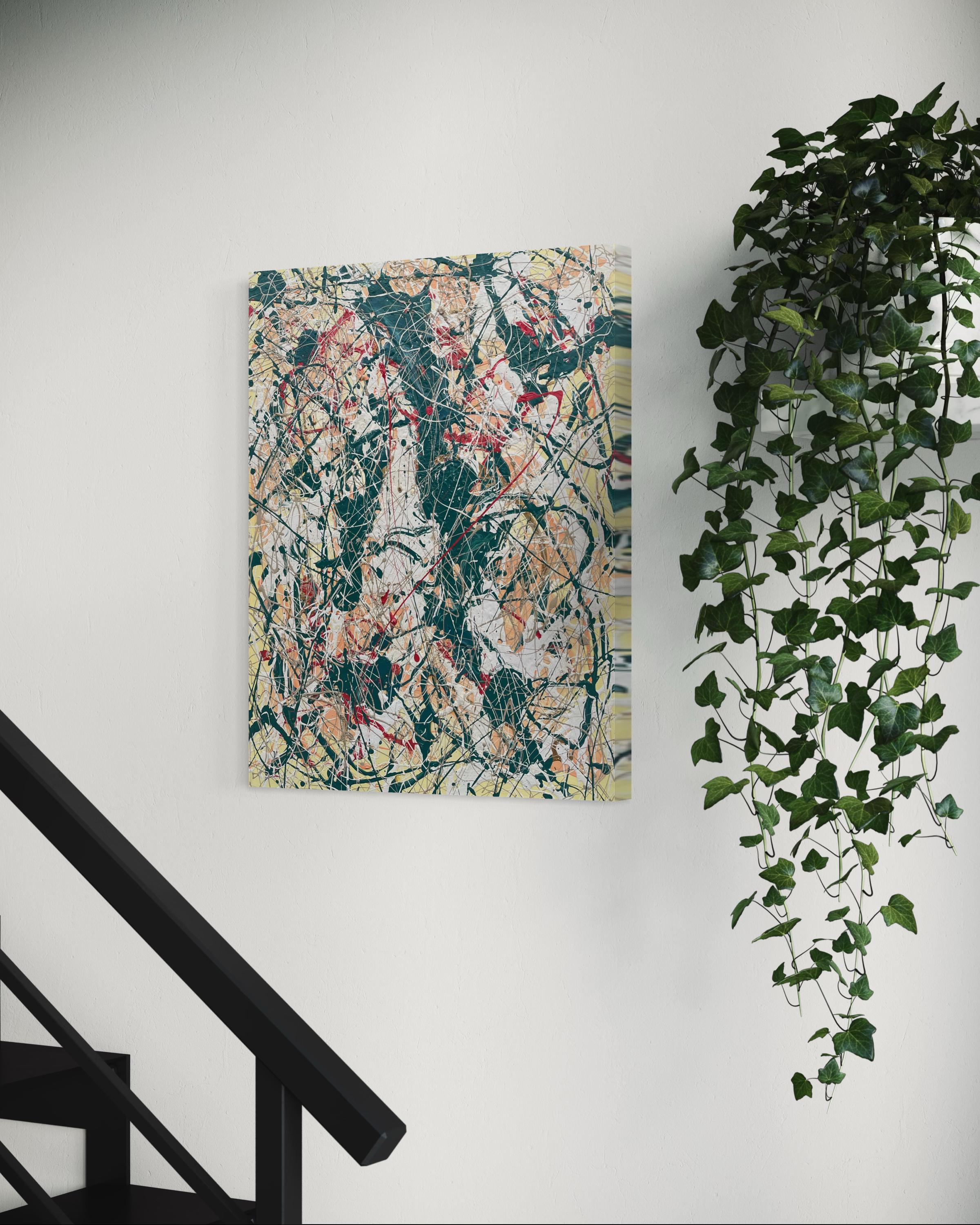 Sur La Foret' par Lori Poncsak - Abstrait contemporain jaune, vert et rouge en vente 7