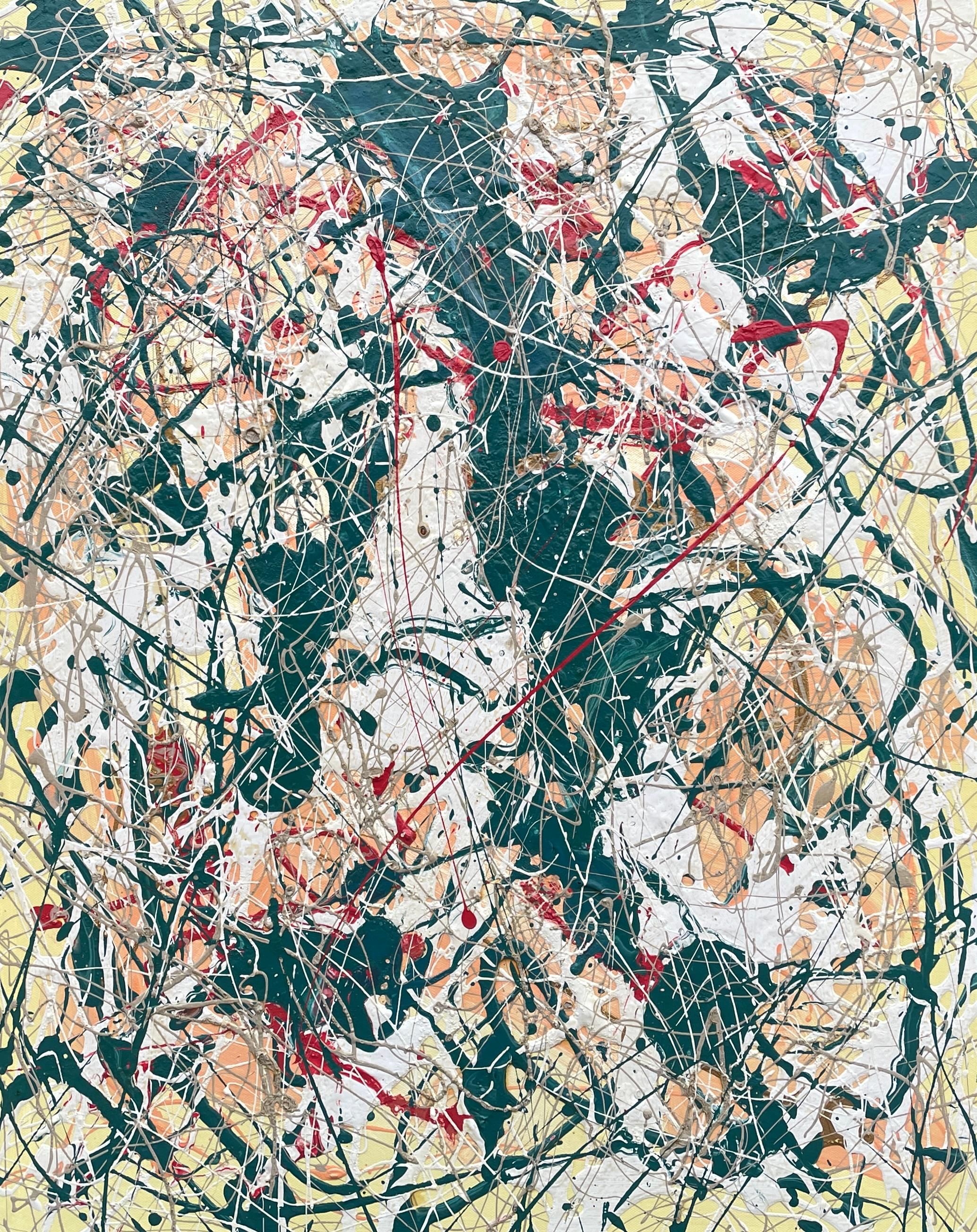 Lori Poncsak (américaine, née en 1960)
"Sur La Foret" 2023
Peinture acrylique, toile, barres de tension
L'artiste a signé le dos du tableau.

Sur La Foret" de Lori Poncsak est une peinture acrylique abstraite qui dégage une énergie brute et vibrante