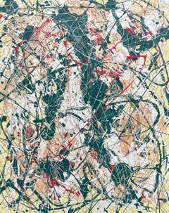 'Sur La Foret' by Lori Poncsak - Yellow, Green, and Red Contemporary Abstract