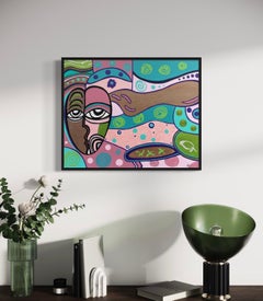 "They" - Pink, Blue, and Green Contemporary Abstract Portrait