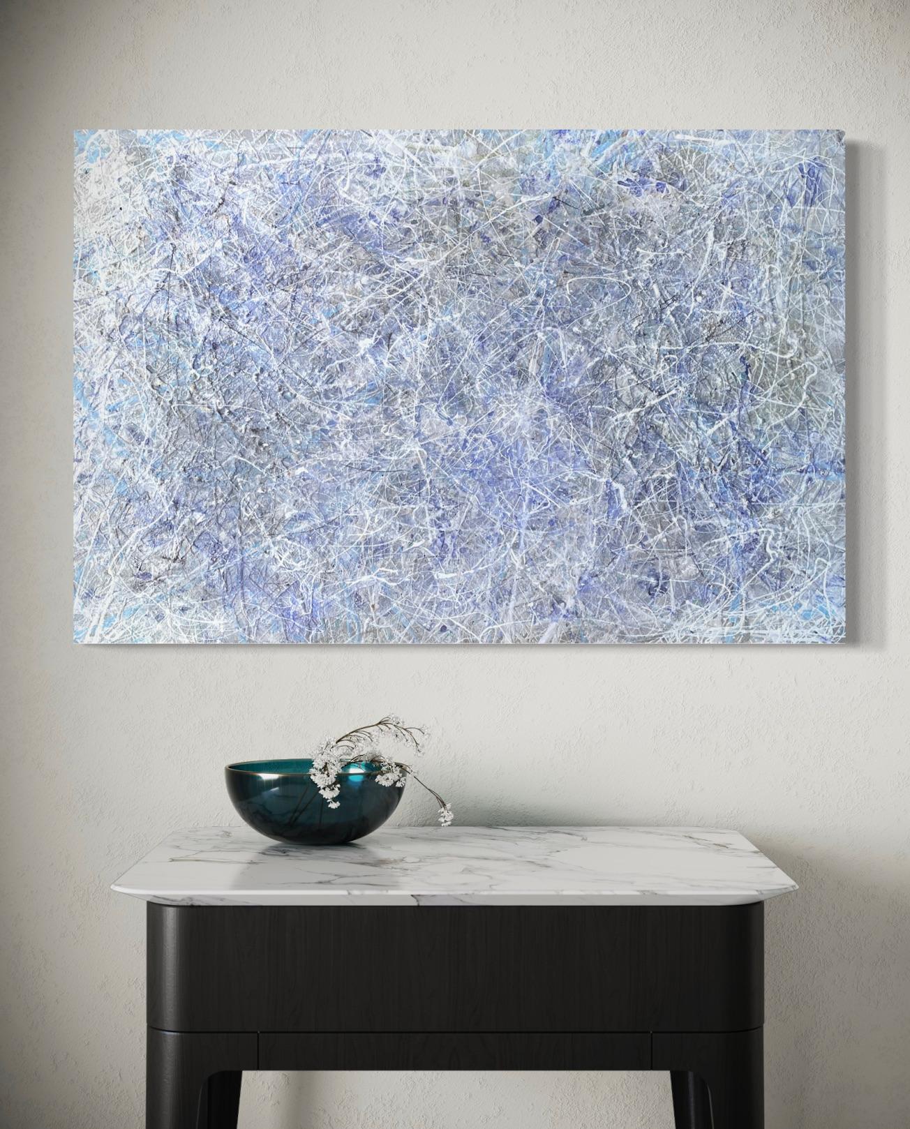 'Tranquility Too' by Lori Poncsak - Contemporary Muted Splatter Abstract Art For Sale 1