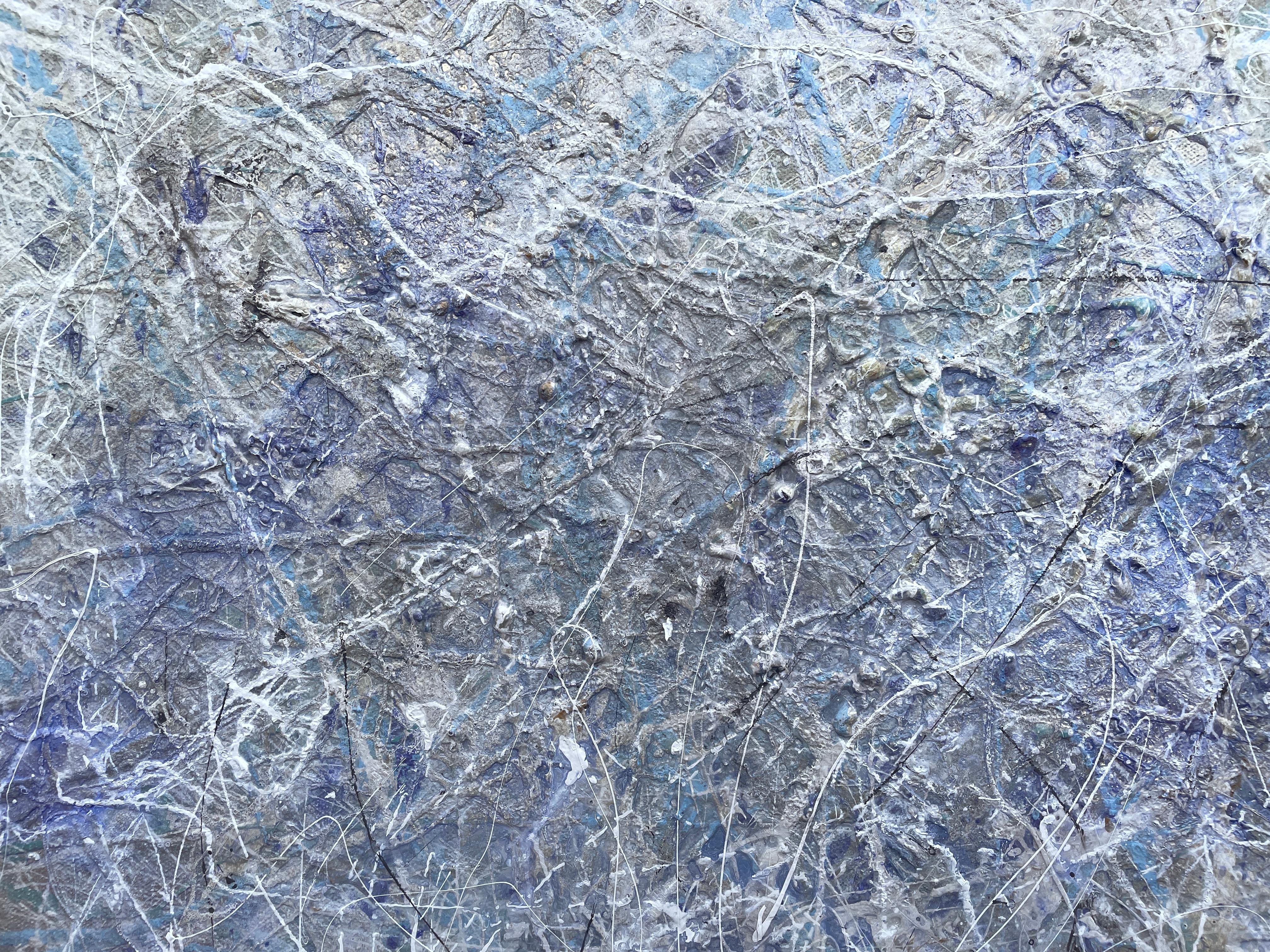 'Tranquility Too' by Lori Poncsak - Contemporary Muted Splatter Abstract Art For Sale 2