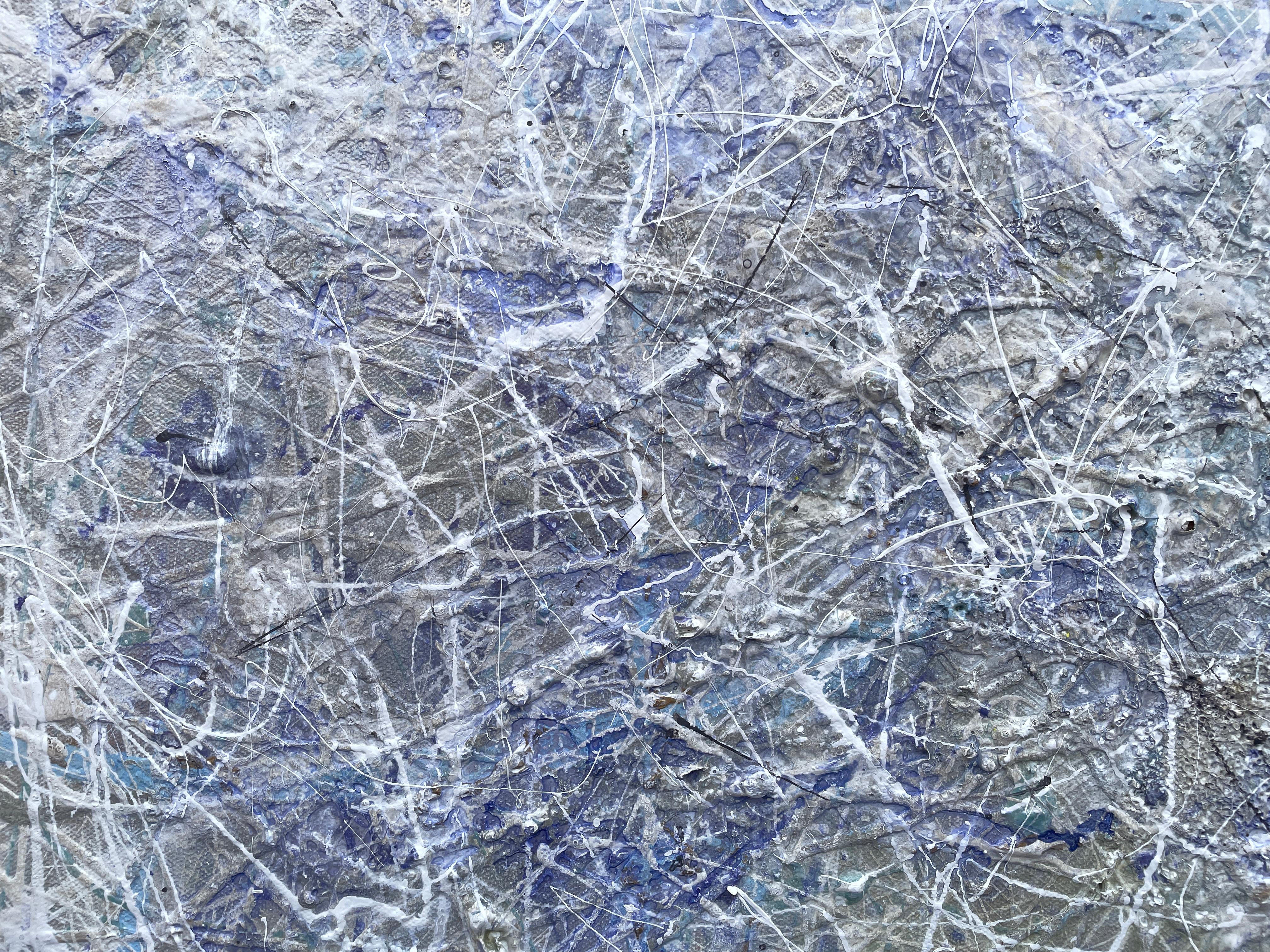 'Tranquility Too' by Lori Poncsak - Contemporary Muted Splatter Abstract Art For Sale 4