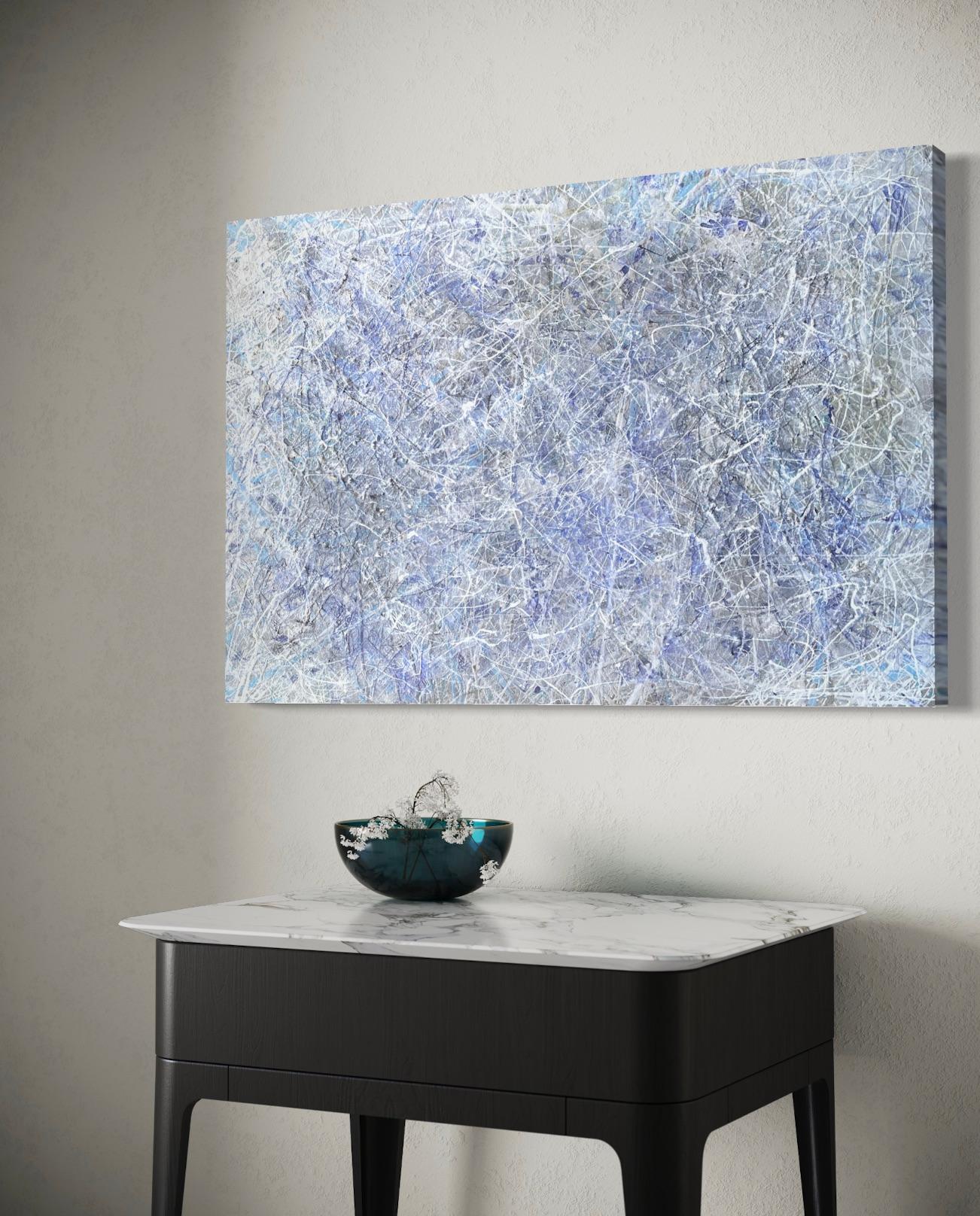 'Tranquility Too' by Lori Poncsak - Contemporary Muted Splatter Abstract Art For Sale 6