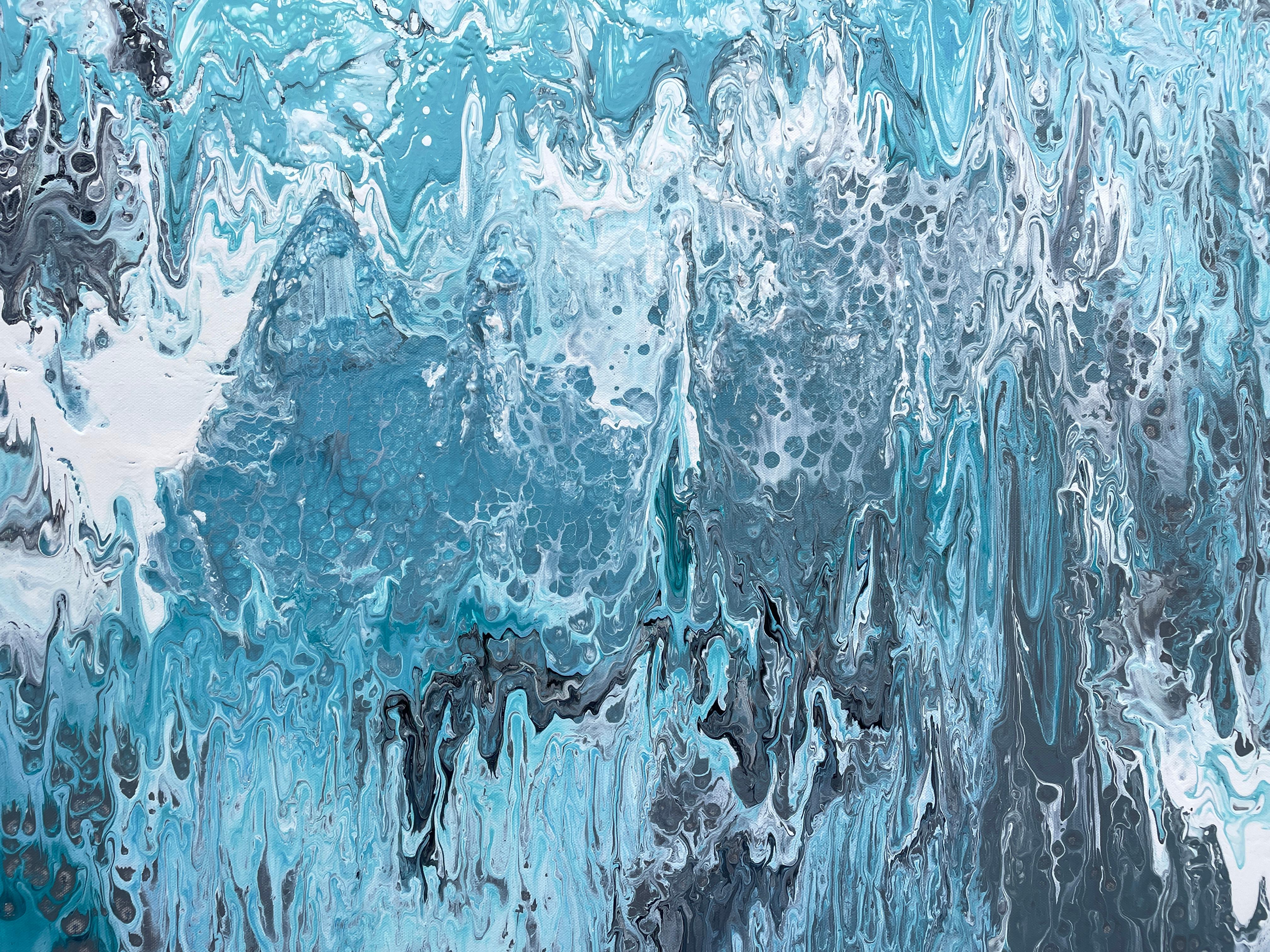 'Tumultuous Surf' by Lori Poncsak - Bright Blue and Gray Abstract Expressionism For Sale 4