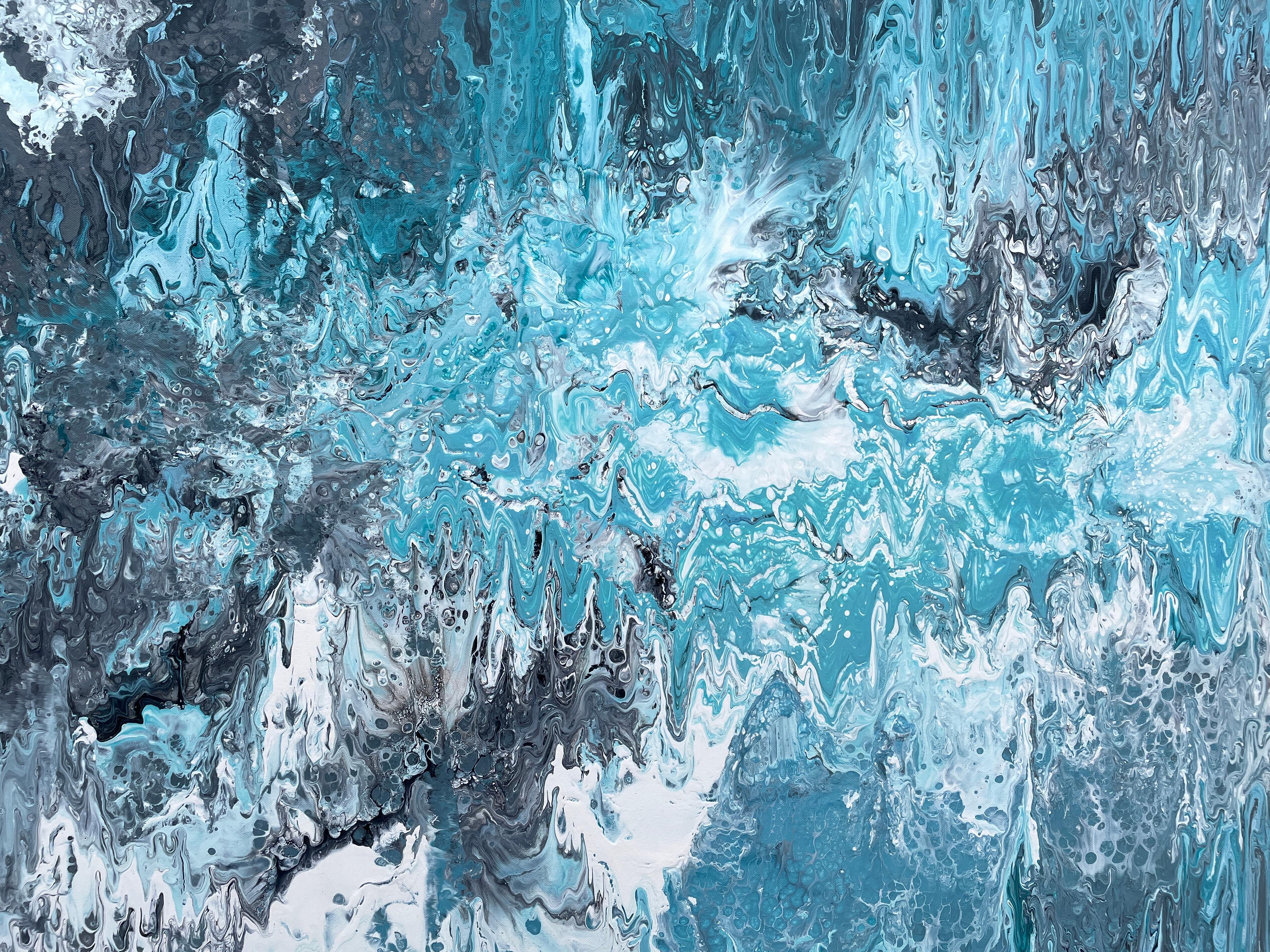 'Tumultuous Surf' by Lori Poncsak - Bright Blue and Gray Abstract Expressionism For Sale 5