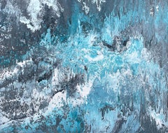'Tumultuous Surf' by Lori Poncsak - Bright Blue and Gray Abstract Expressionism