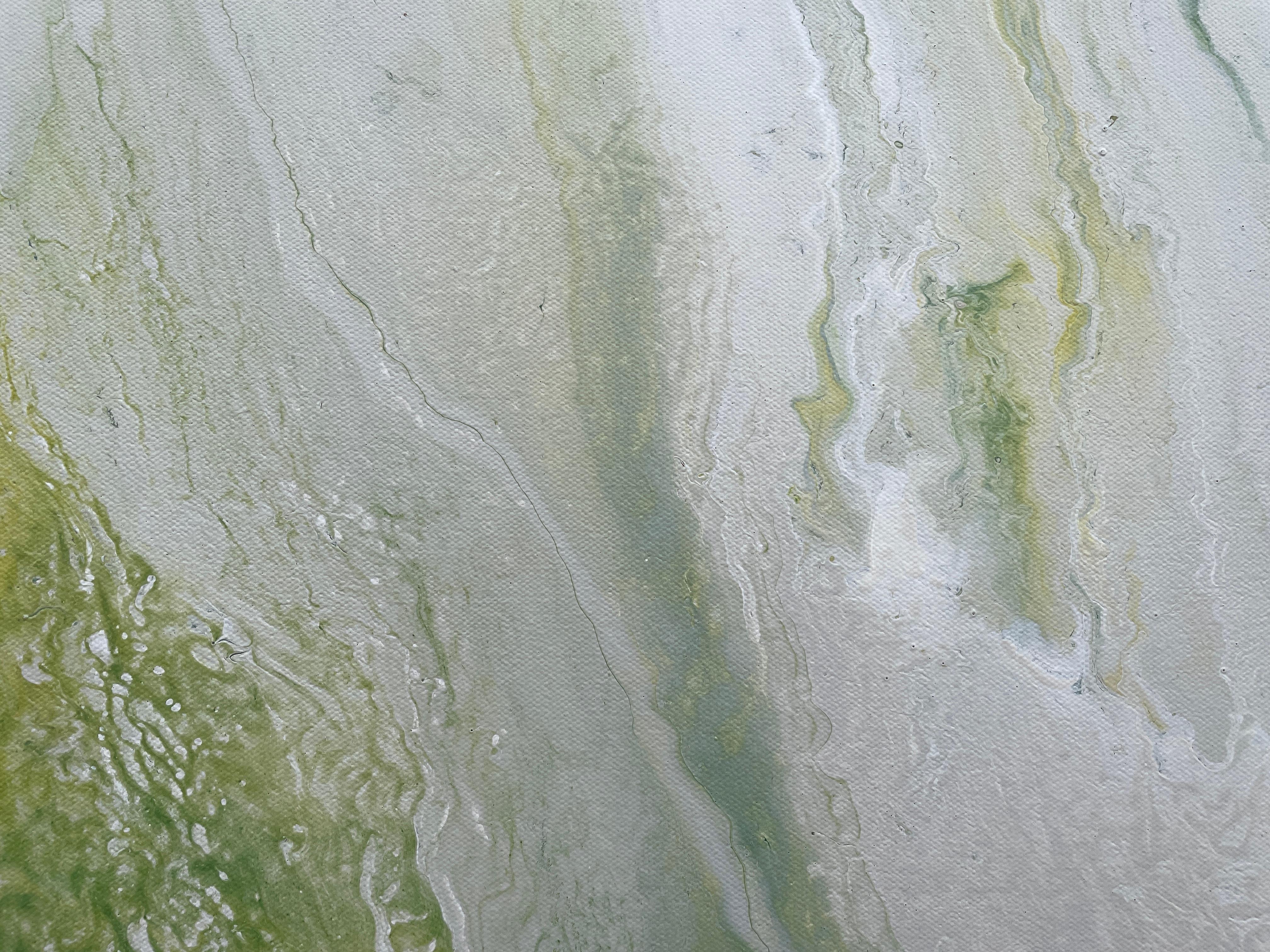 Turning Tide' par Lori Poncsak - Abstrait contemporain blanc, vert et jaune en vente 4