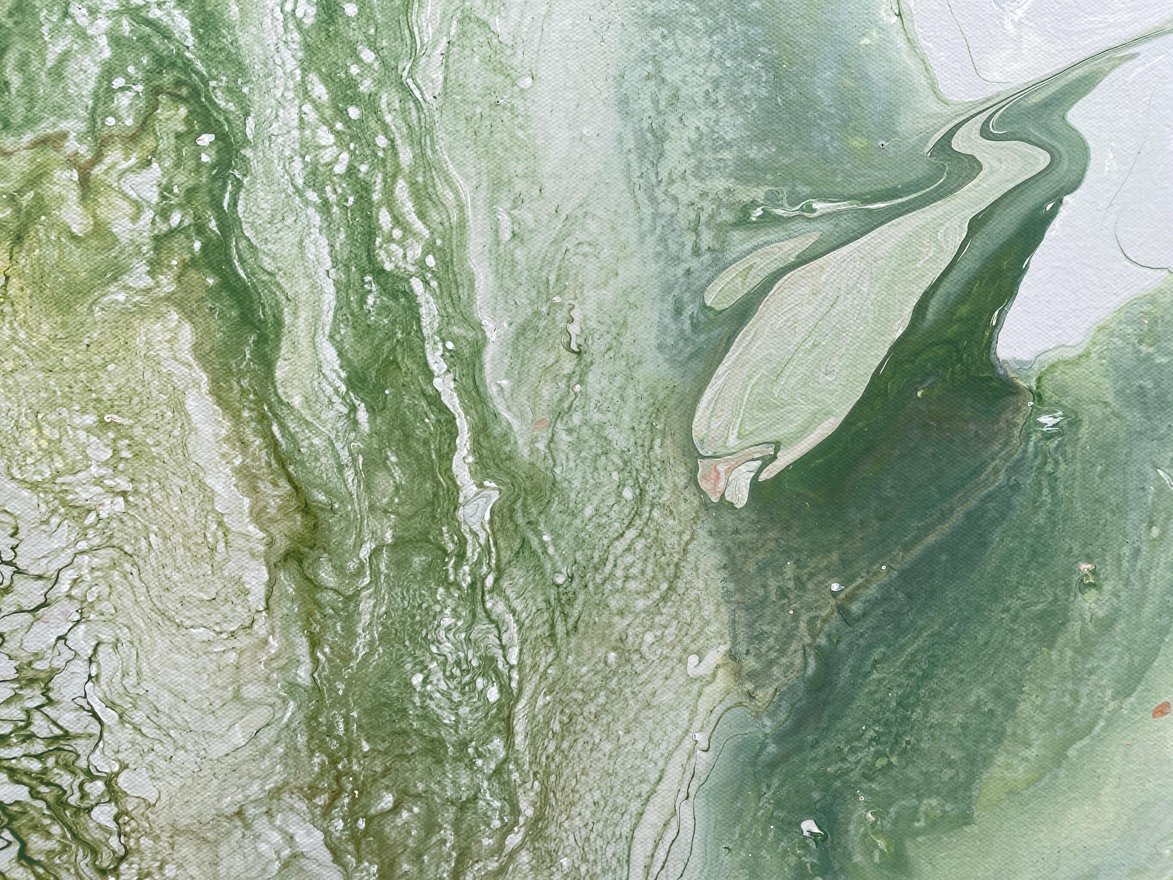 Turning Tide' par Lori Poncsak - Abstrait contemporain blanc, vert et jaune en vente 5