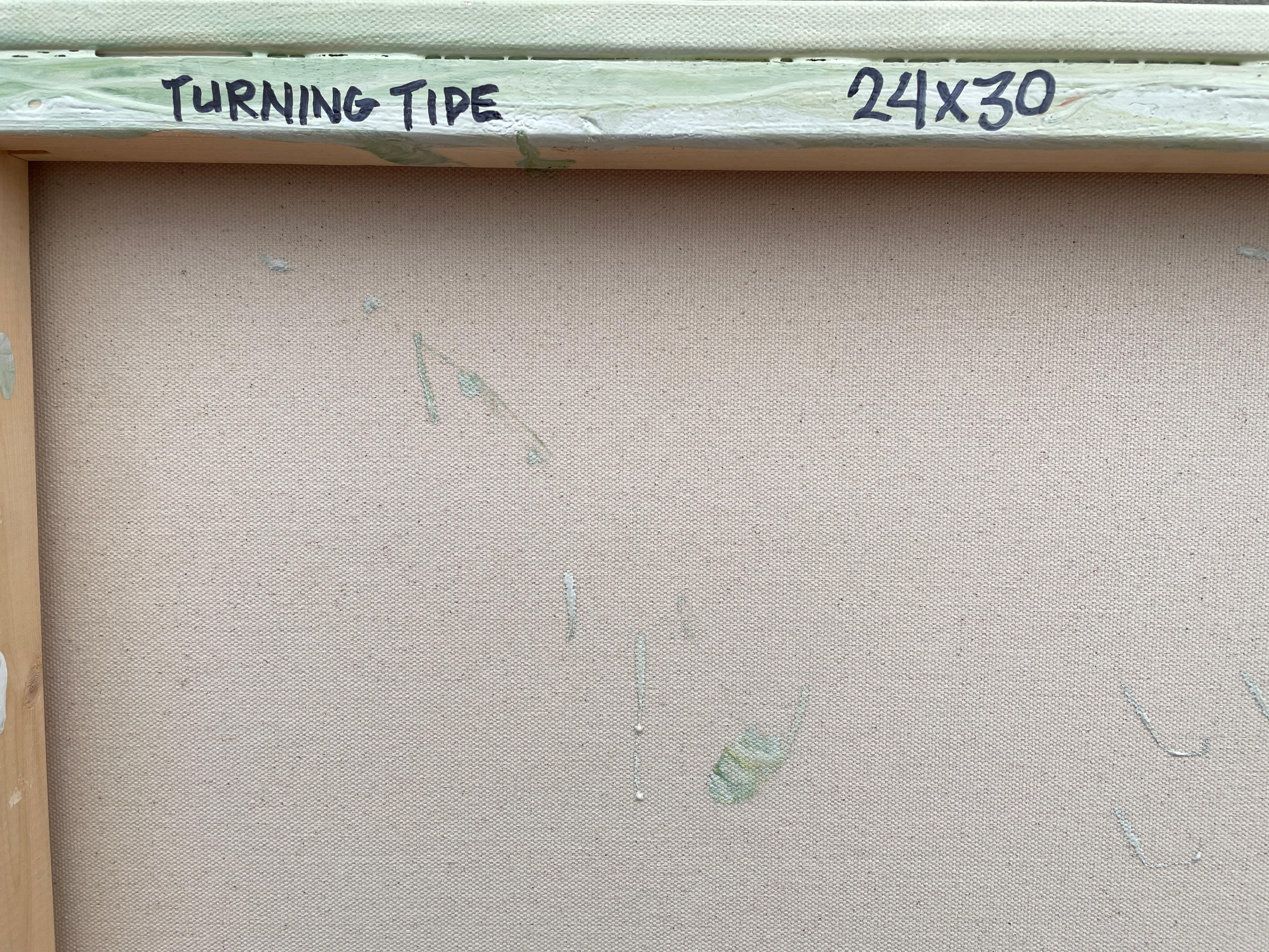 Turning Tide' par Lori Poncsak - Abstrait contemporain blanc, vert et jaune en vente 7