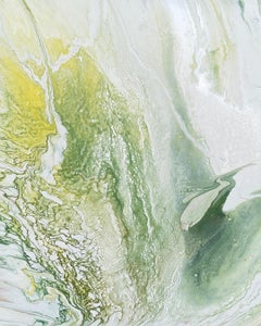 'Turning Tide' by Lori Poncsak - White, Green and Yellow Contemporary Abstract