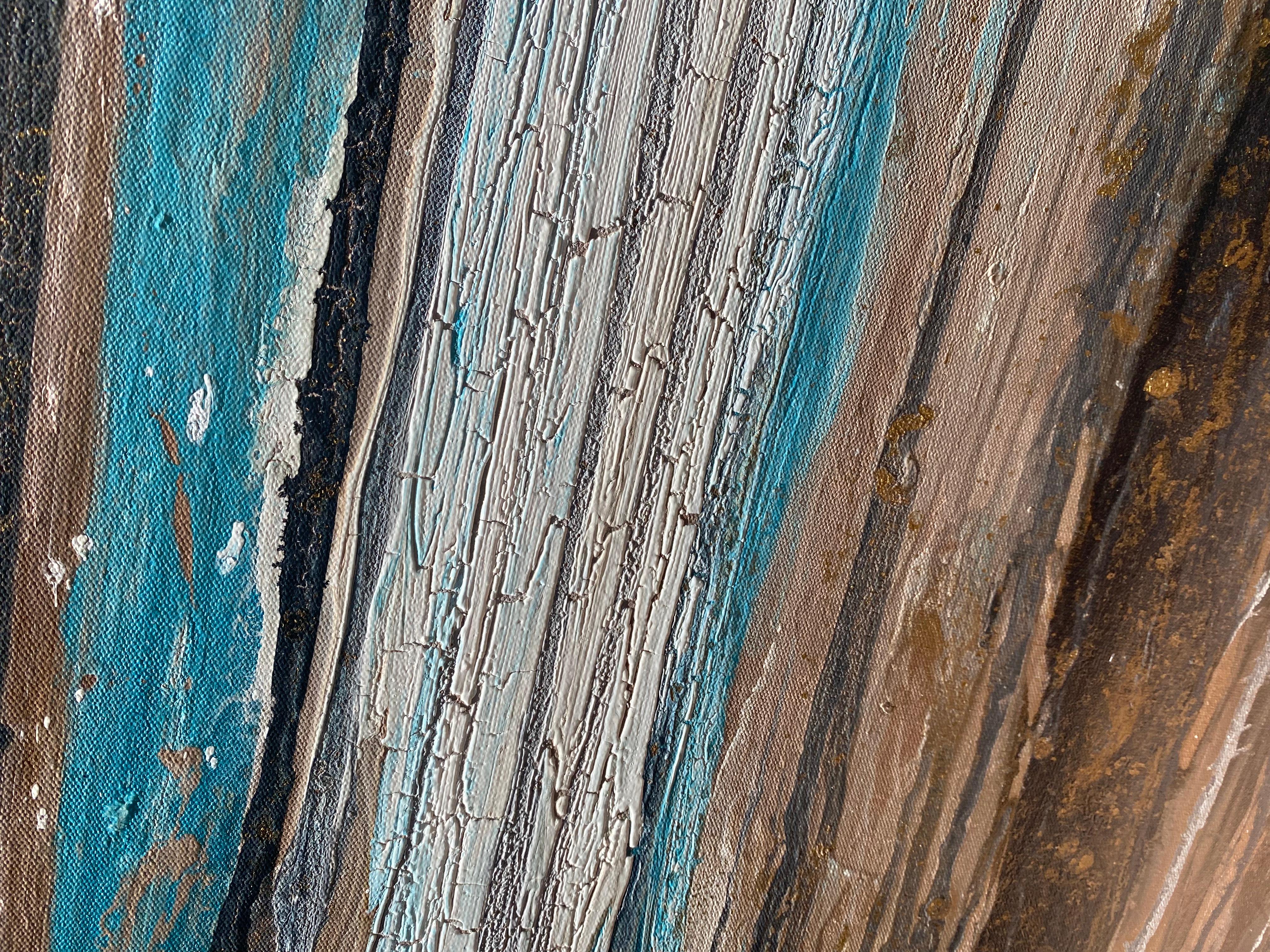 'Turquoise Bark' by Lori Poncsak - Large Abstract Acrylic Painting on Canvas For Sale 2