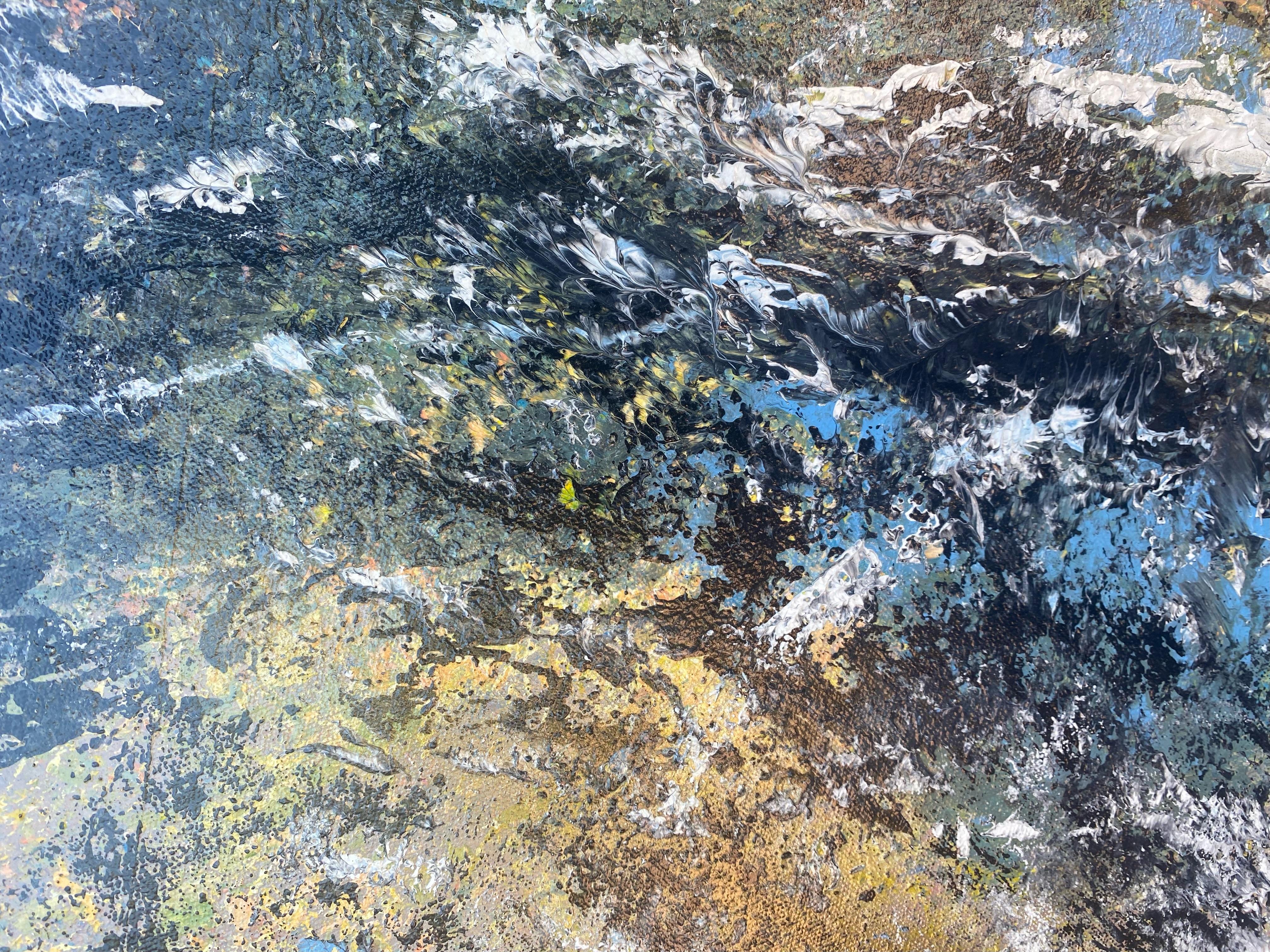 'Waterfalls' by Lori Poncsak - Vibrant Contemporary Abstract in Blue and Yellow For Sale 2