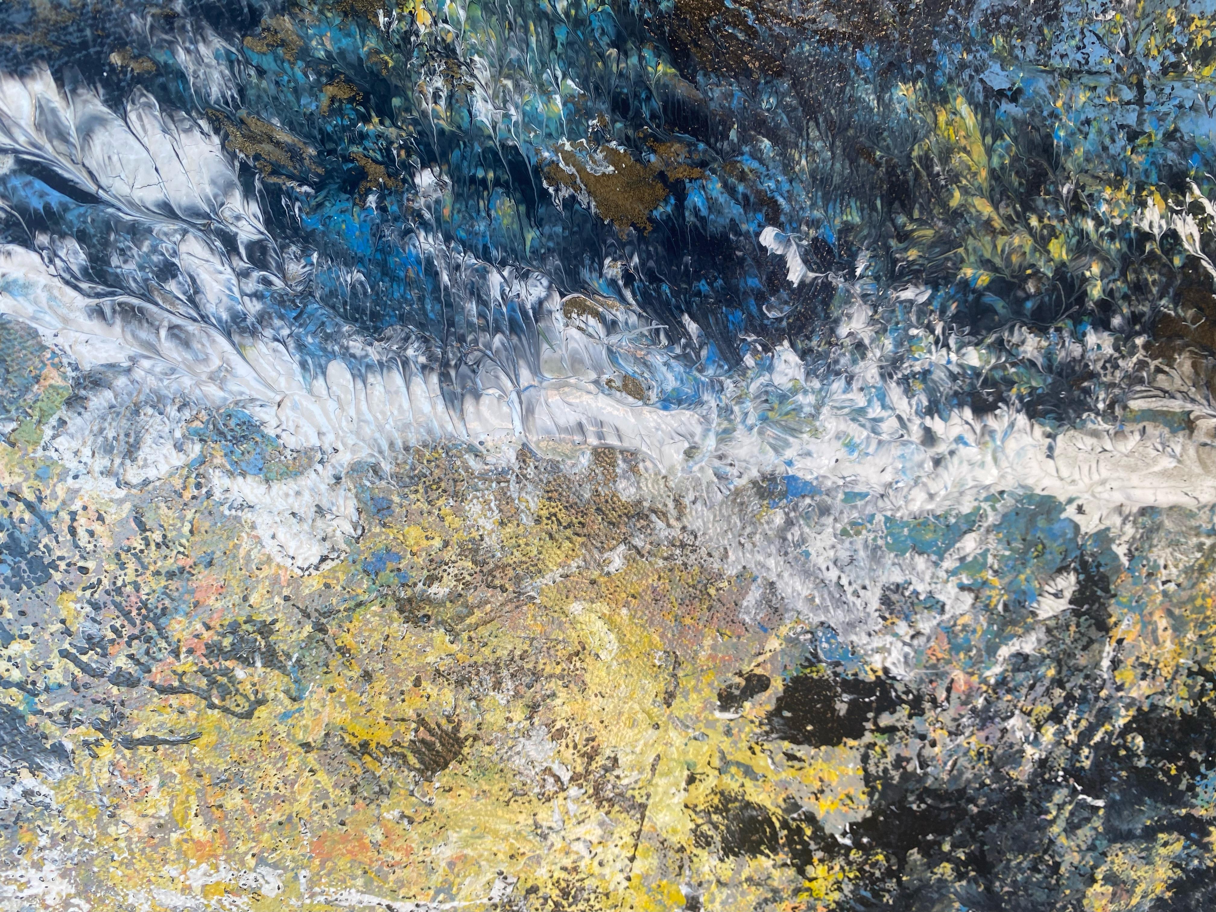 'Waterfalls' by Lori Poncsak - Vibrant Contemporary Abstract in Blue and Yellow For Sale 5