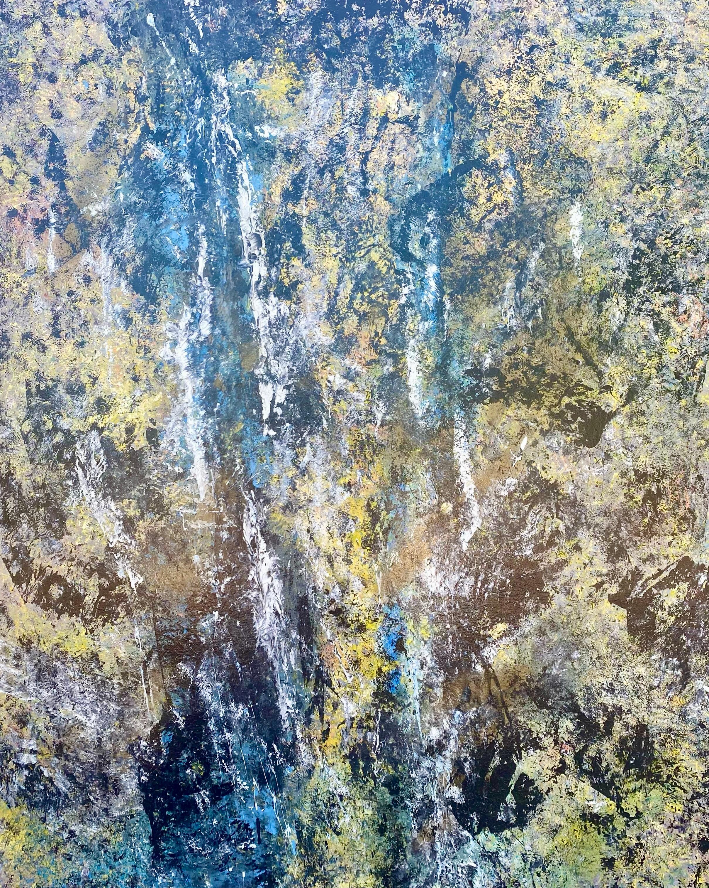 'Waterfalls' by Lori Poncsak - Vibrant Contemporary Abstract in Blue and Yellow