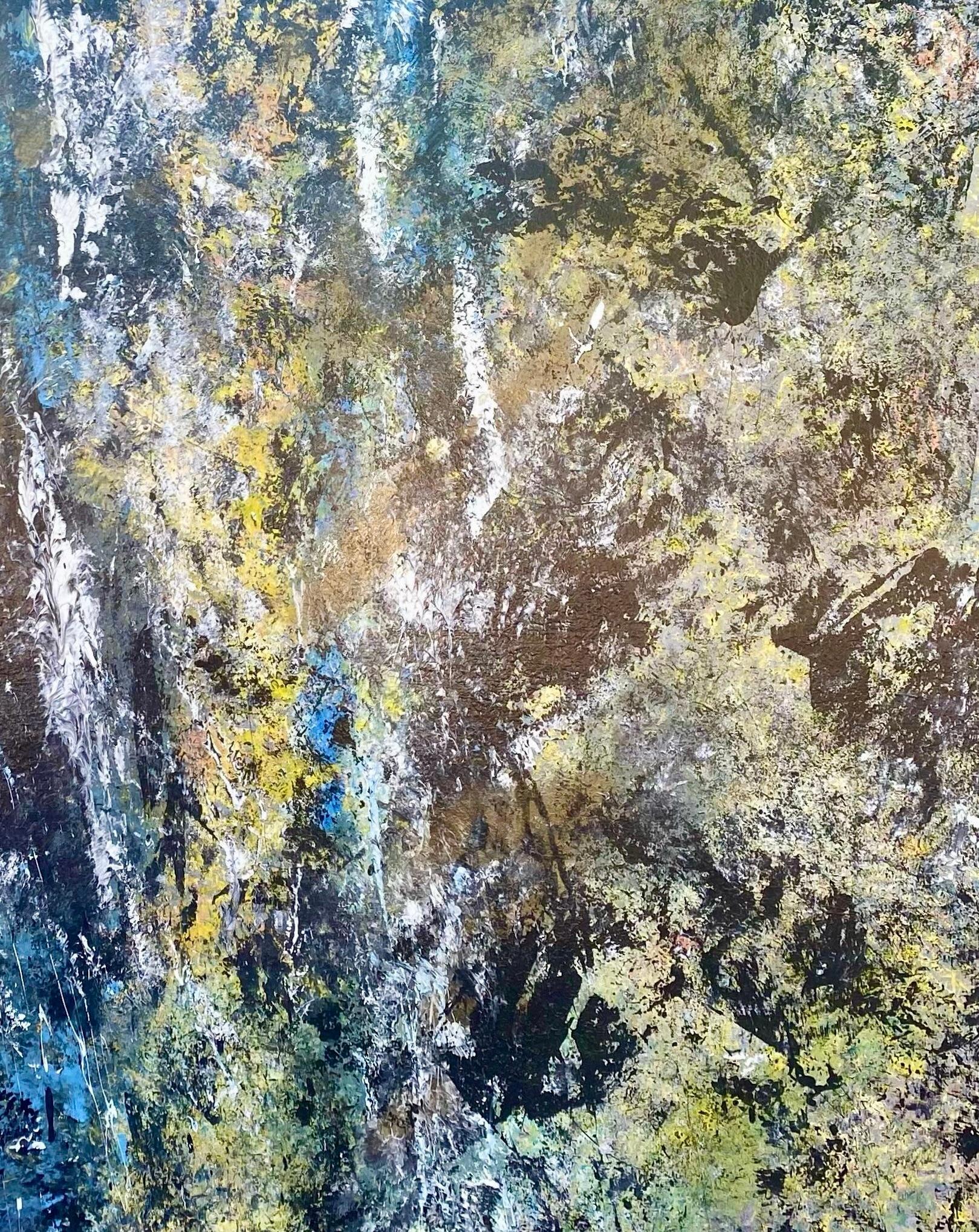 'Waterfalls' - Vibrant Contemporary Fluid Abstract Painting in Blue and Yellow For Sale 9
