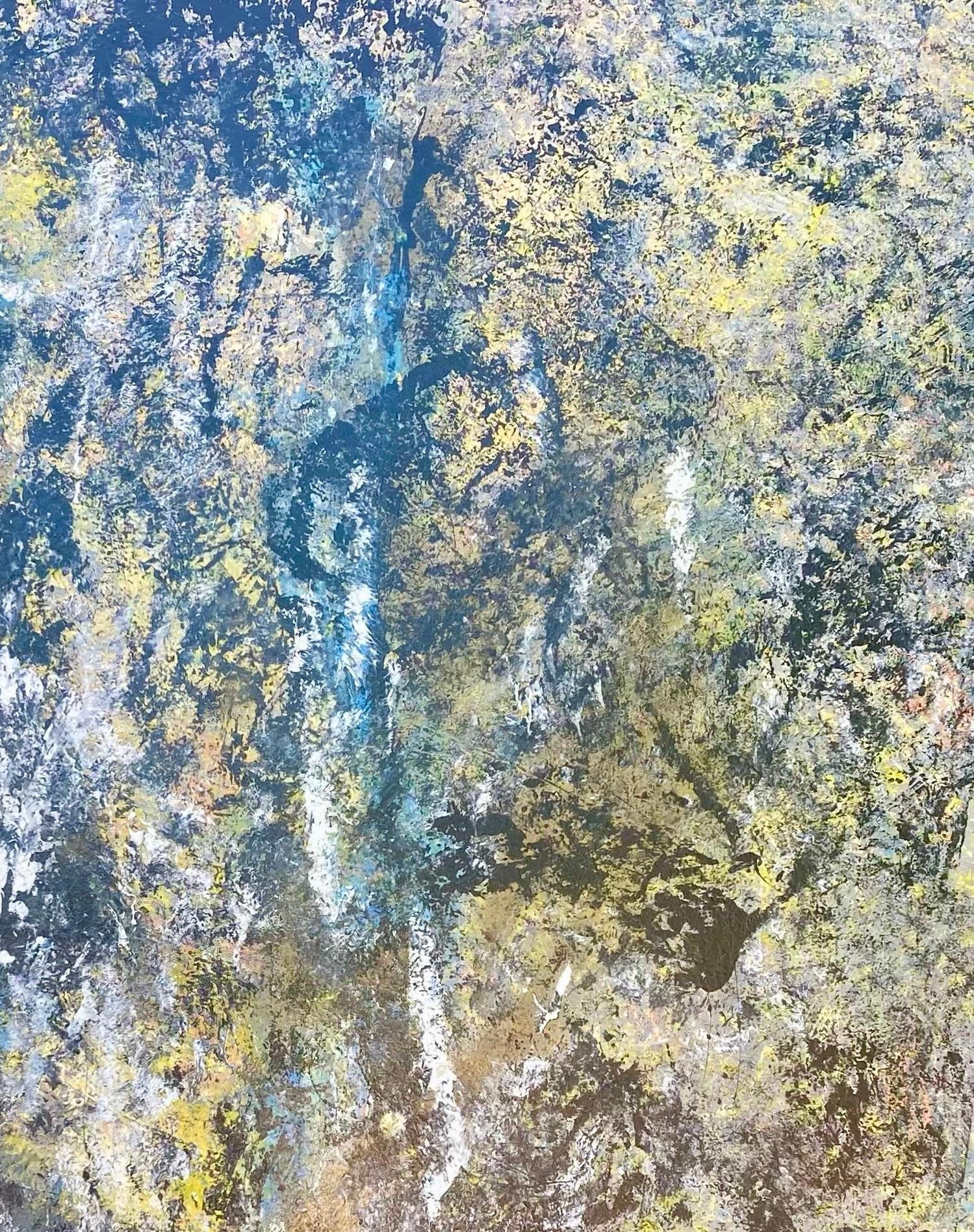 'Waterfalls' - Vibrant Contemporary Fluid Abstract Painting in Blue and Yellow For Sale 7