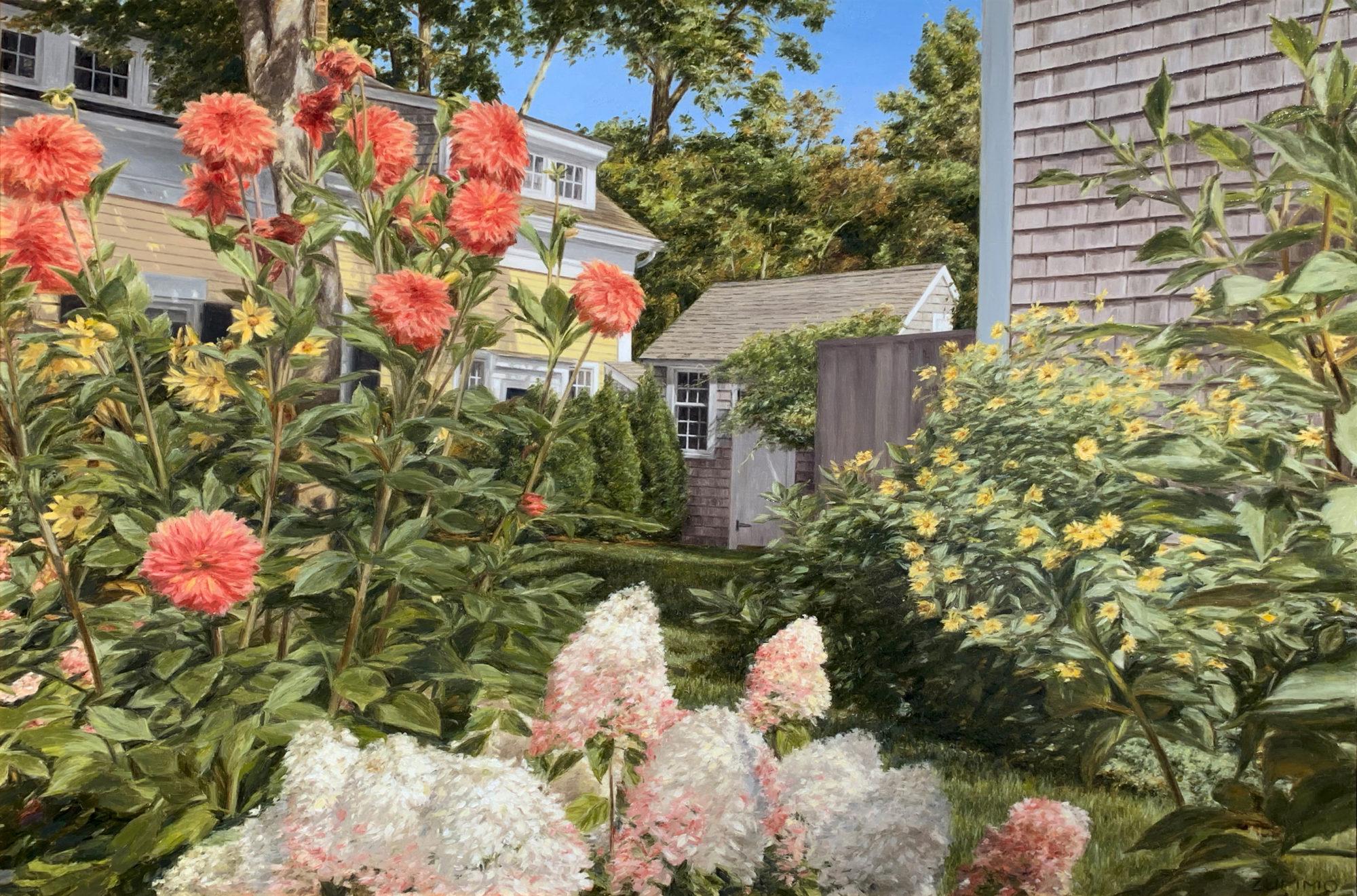 Lori Zummo Landscape Painting - Nantucket Backyard Garden