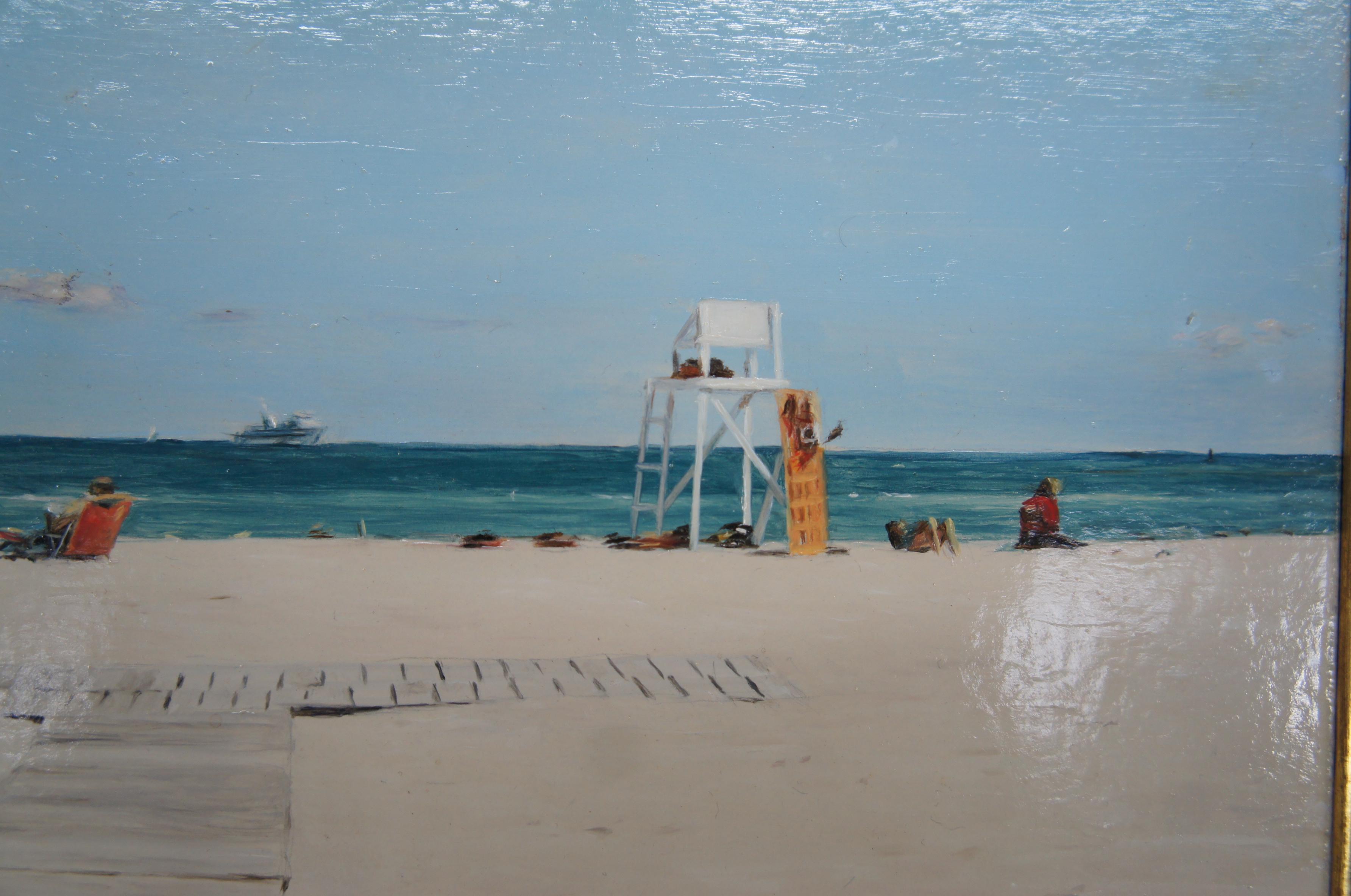 20th Century Lori Zummo Jetties Afternoon Nantucket Beach Oil Painting on Board