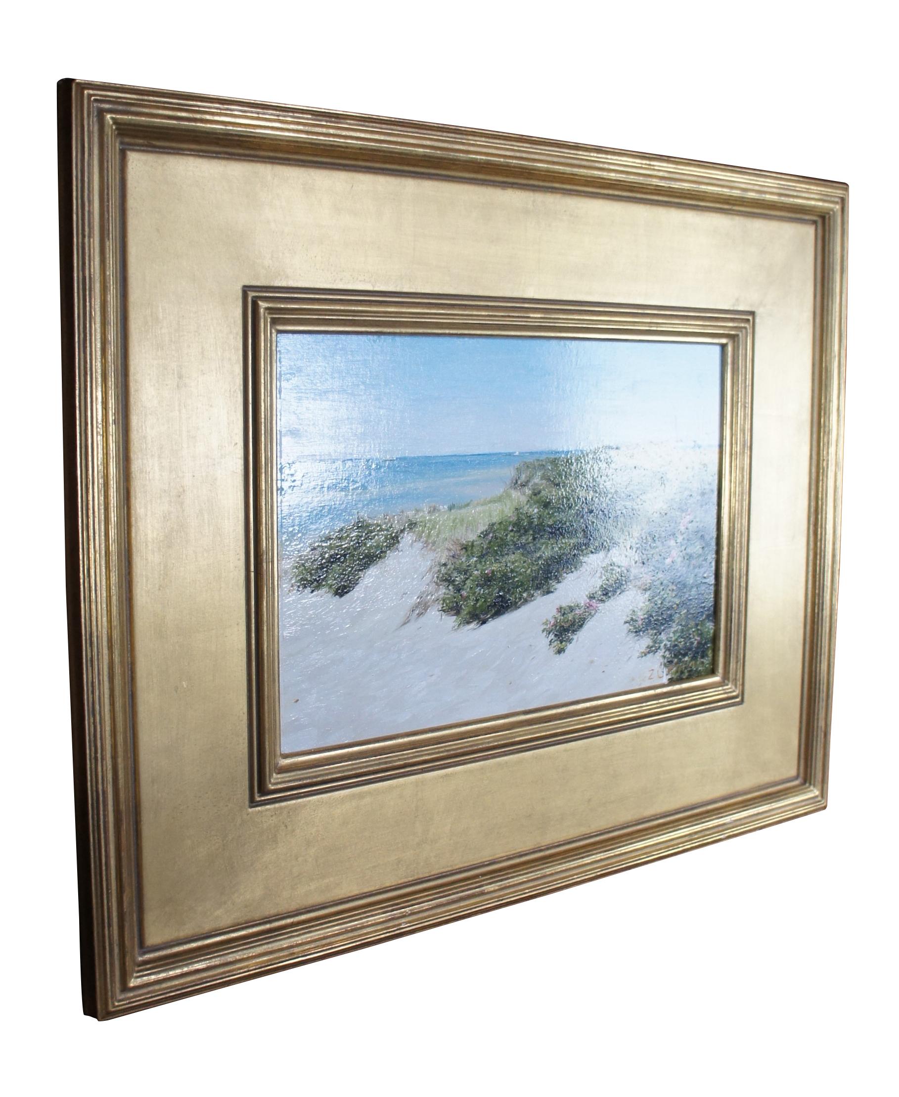 Lori Zummo Steps Beach Dunes Nantucket Seascape Oil on Board Painting In Good Condition For Sale In Dayton, OH