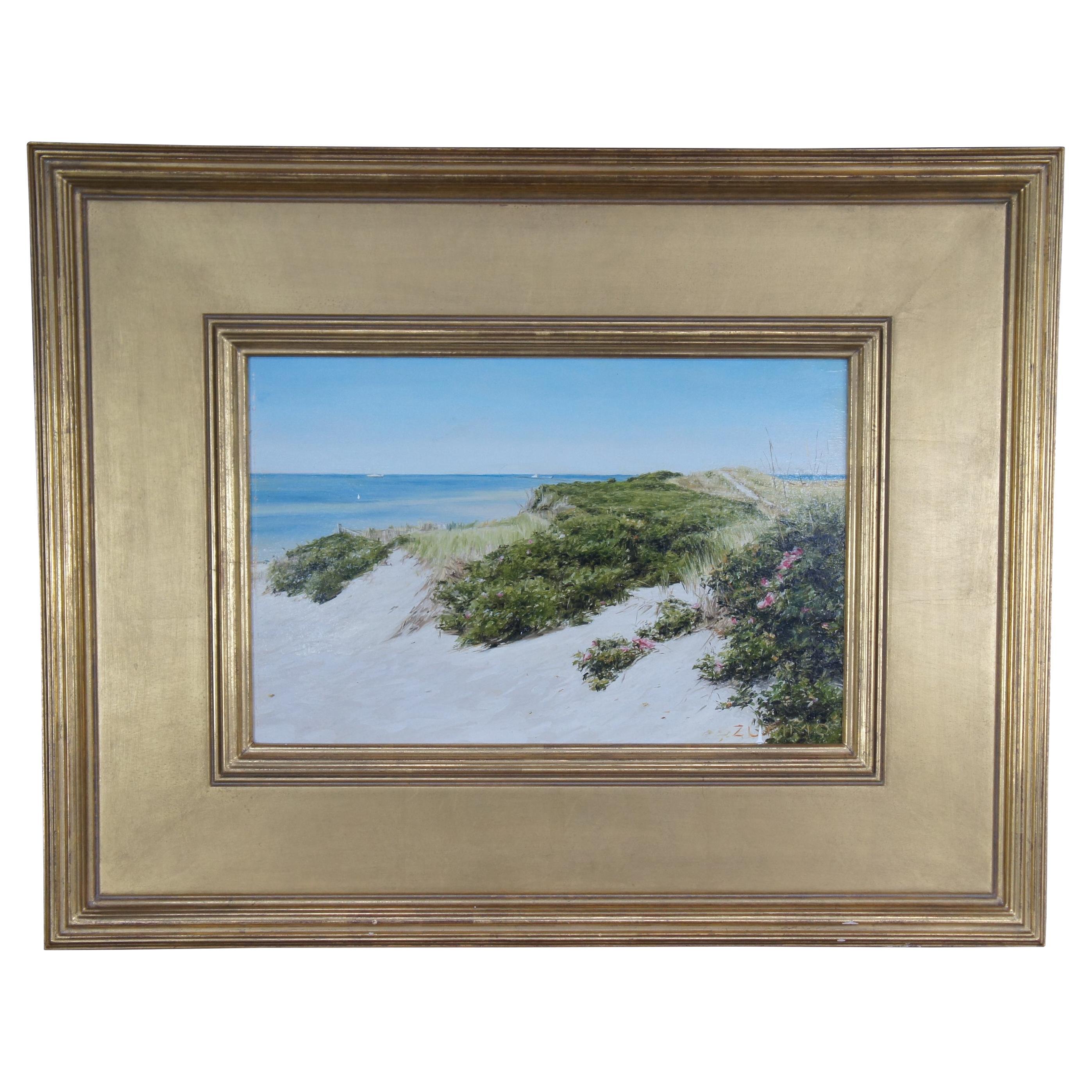 Lori Zummo Steps Beach Dunes Nantucket Seascape Oil on Board Painting 20" (en anglais)