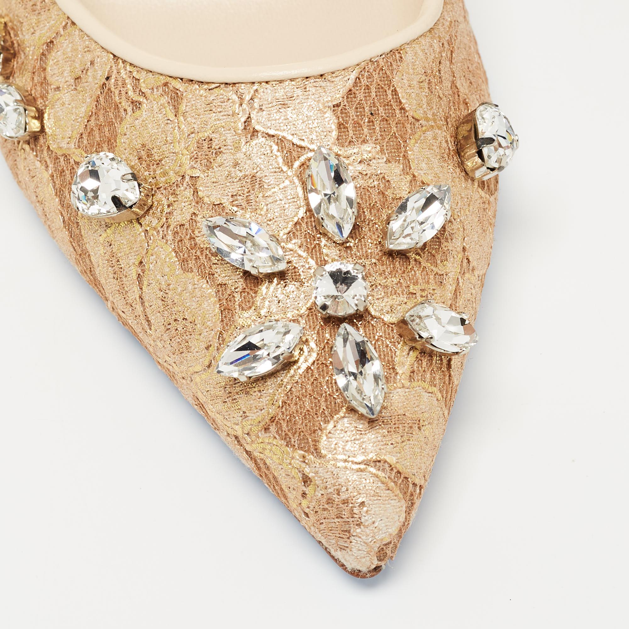 Loriblu Beige Lace Crystals Embellished Pumps Size 40 For Sale 3