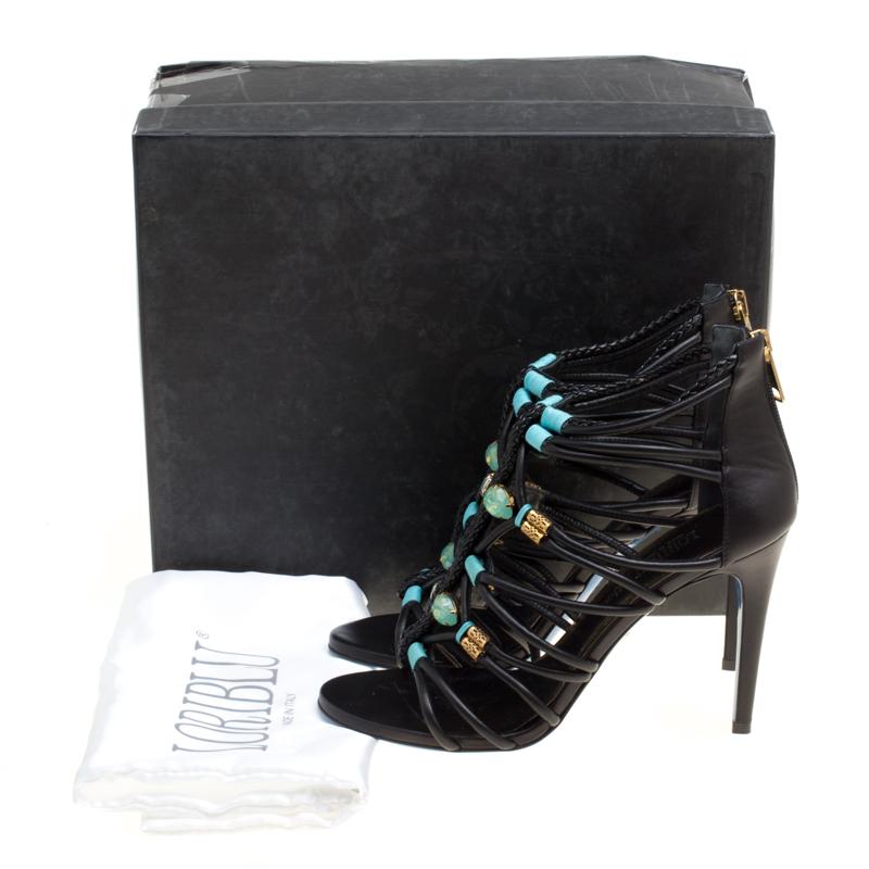 Loriblu Bijoux Black Leather Crystal Embellished Strappy Sandals Size 38 4