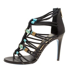 Loriblu Bijoux Black Leather Crystal Embellished Strappy Sandals Size 38