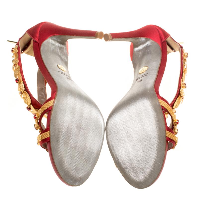 Loriblu Bijoux Red Satin Floral Embellished Crystal Studded Sandals Size 36 1