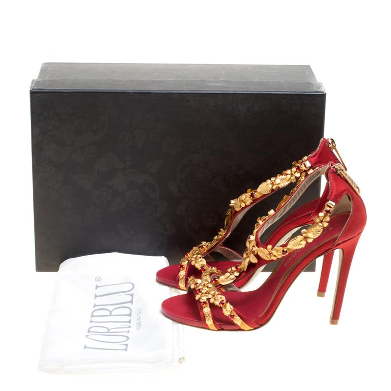 Loriblu Bijoux Red Satin Floral Embellished Crystal Studded Sandals Size 36 3