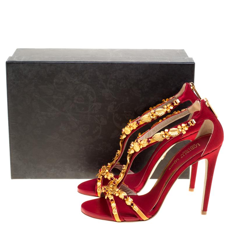 Loriblu Bijoux Red Satin Floral Embellished Crystal Studded Sandals Size 40 4