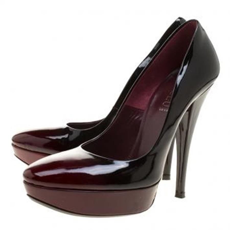 Loriblu Black/Burgundy Ombre Patent Leather Platform Pumps Size 39 For Sale 3