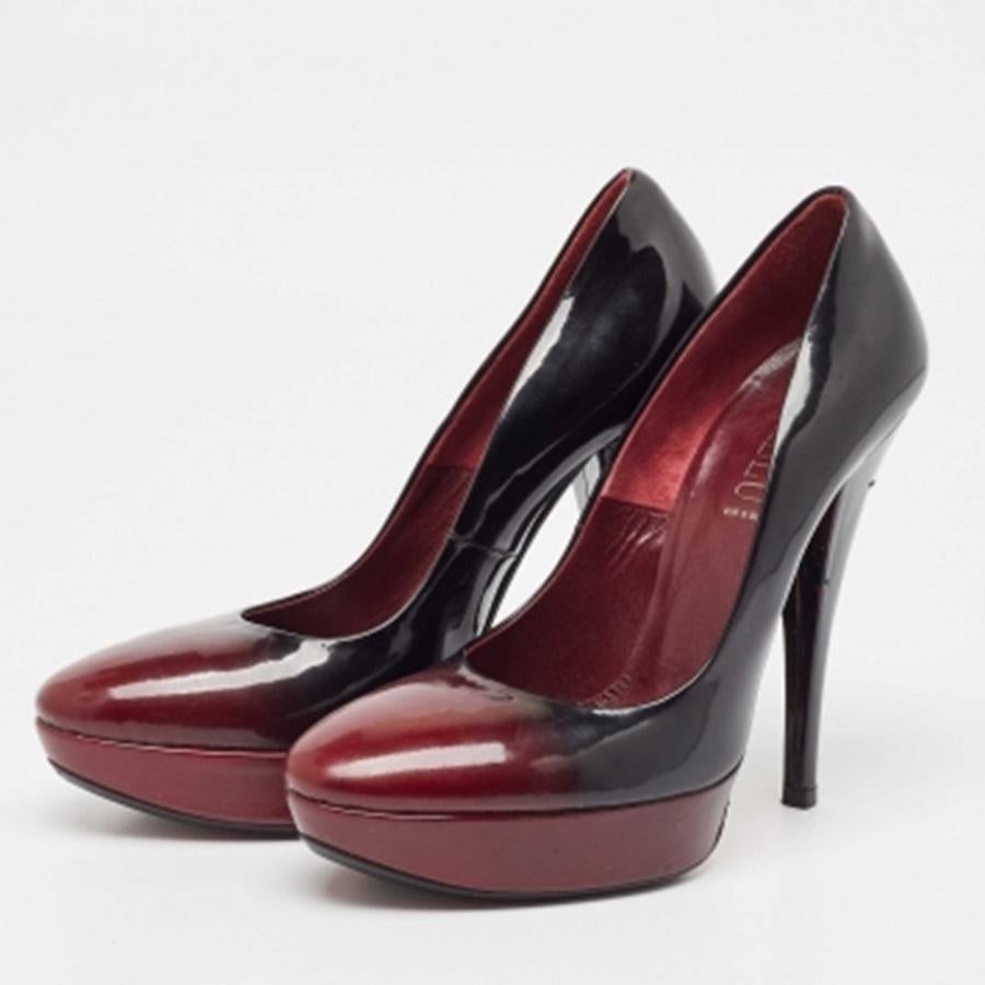 Loriblu Black/Burgundy Ombre Patent Leather Platform Pumps Size 39 For Sale 4