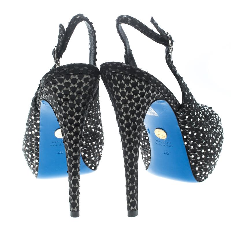 Women's Loriblu Black Crystal Embellished Textured Nubuck Peep Toe Slingback Sandals