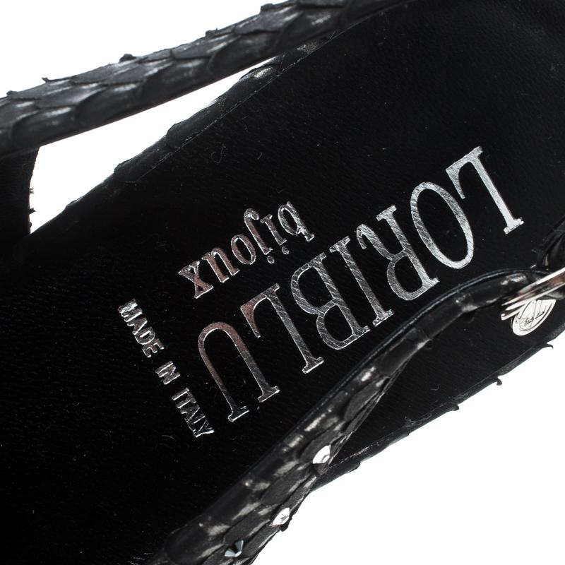 Loriblu Black Crystal Embellished Textured Nubuck Peep Toe Slingback Sandals 3