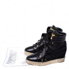 Loriblu Black Leather and Nylon Lace Up Wedge Sneakers Size 36