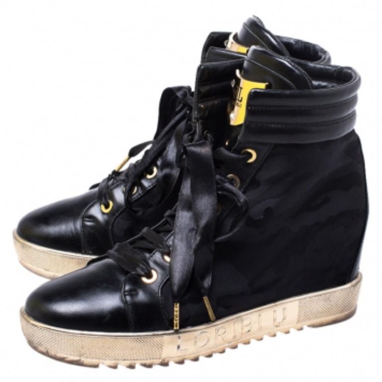 Loriblu Zapatillas de cuña con cordones de piel y nailon negras talla 36 Negro en venta