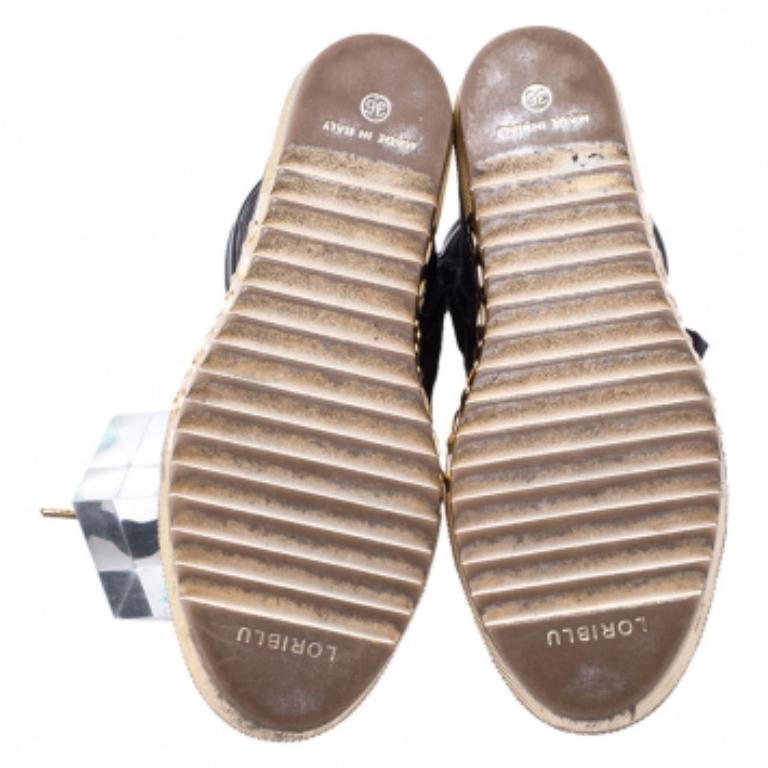 Loriblu Zapatillas de cuña con cordones de piel y nailon negras talla 36 en venta 3