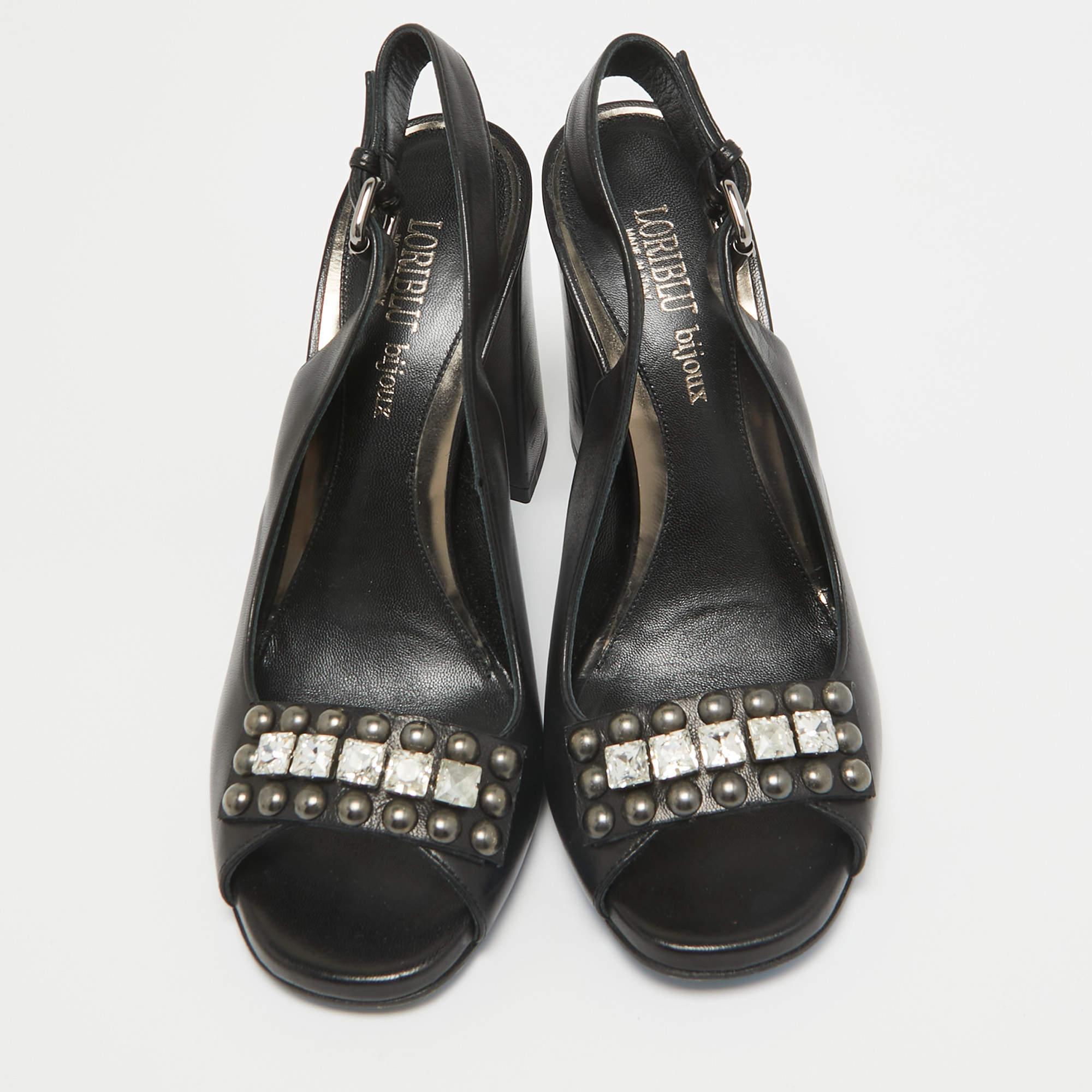 Noir Loriblu escarpins à bout ouvert ornés de cristaux noirs, taille 40 en vente