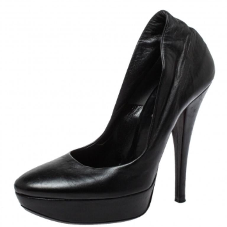 Loriblu Black Leather Platform Pumps Size 39 For Sale 1