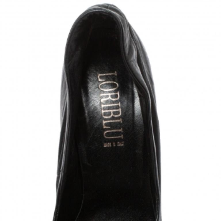 Loriblu Black Leather Platform Pumps Size 39 For Sale 2