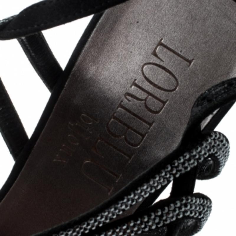 Noir Loriblu Black Satin Crystal Embellished Strappy Sandals Size 37.5 en vente