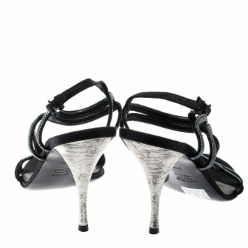 Loriblu Black Satin Crystal Embellished Strappy Sandals Size 37.5 Pour femmes en vente