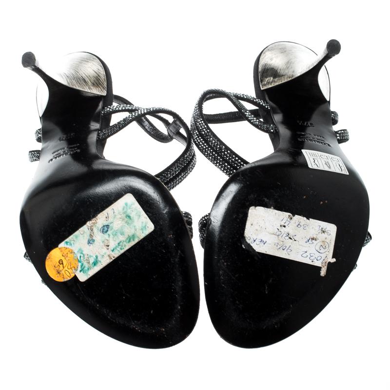 Loriblu Black Satin Crystal Embellished Strappy Sandals Size 37.5 1