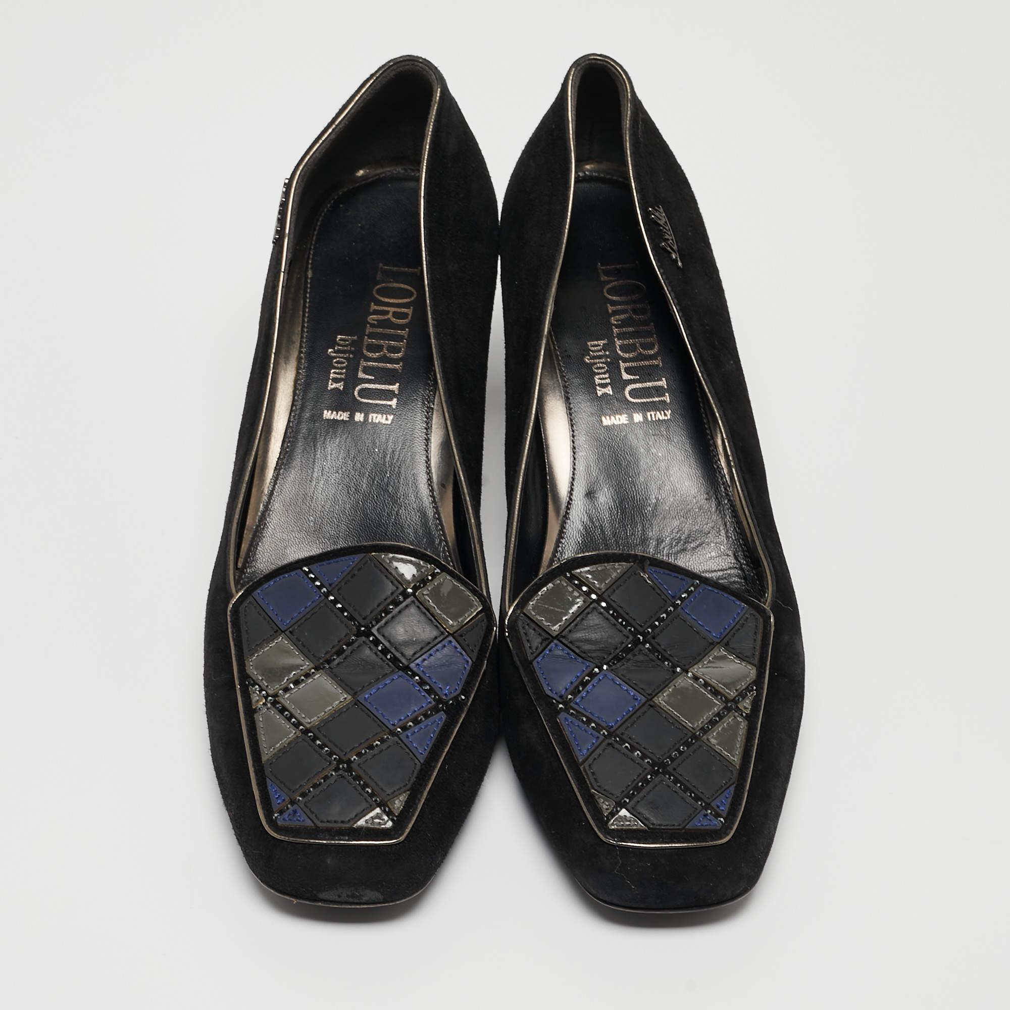 Loriblu Noir Suede Block Heel Loafer Pumps Size 39 État moyen - En vente à Dubai, Al Qouz 2