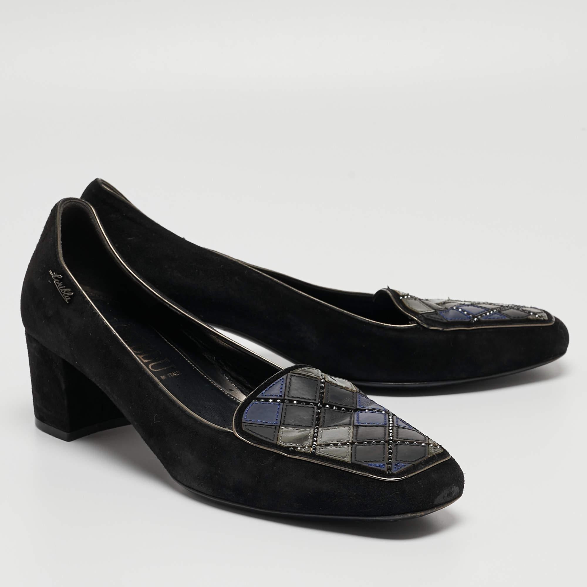 Loriblu Noir Suede Block Heel Loafer Pumps Size 39 Pour femmes en vente