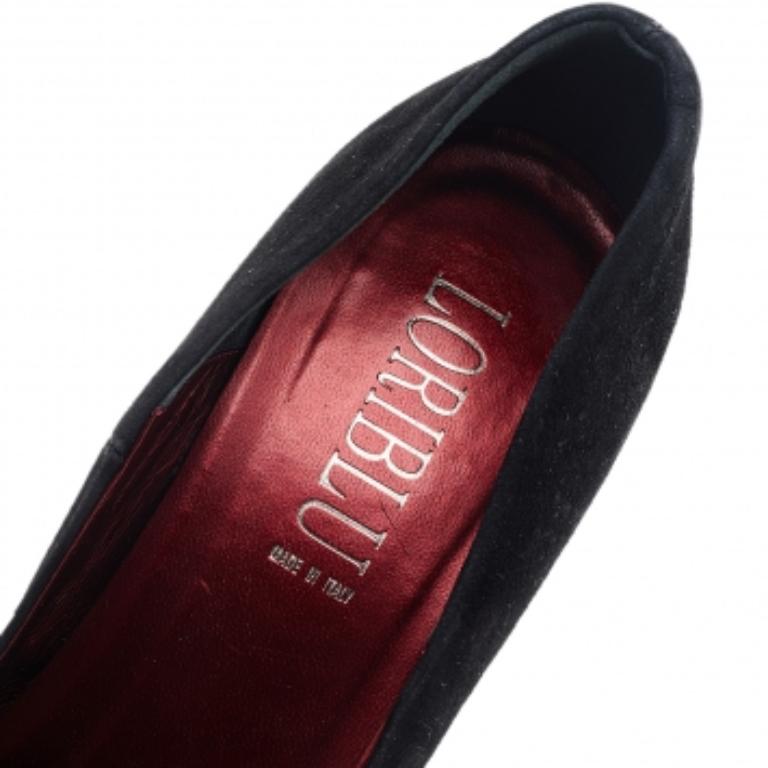 Loriblu Black Suede Butterfly Print Platform Pumps Size 38.5 In Fair Condition For Sale In Dubai, Al Qouz 2