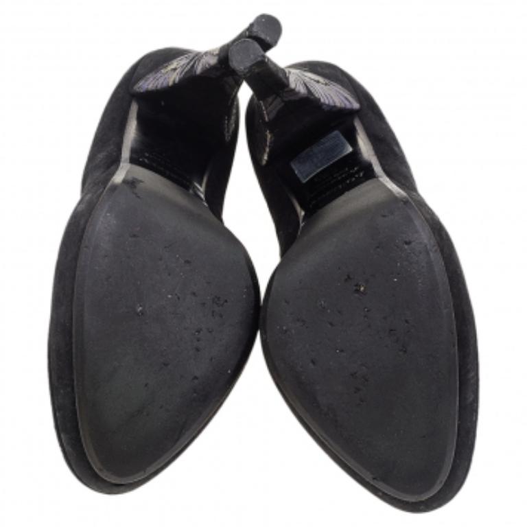 Loriblu Black Suede Butterfly Print Platform Pumps Size 38.5 For Sale 4