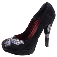 Loriblu Black Suede Butterfly Print Platform Pumps Size 38.5